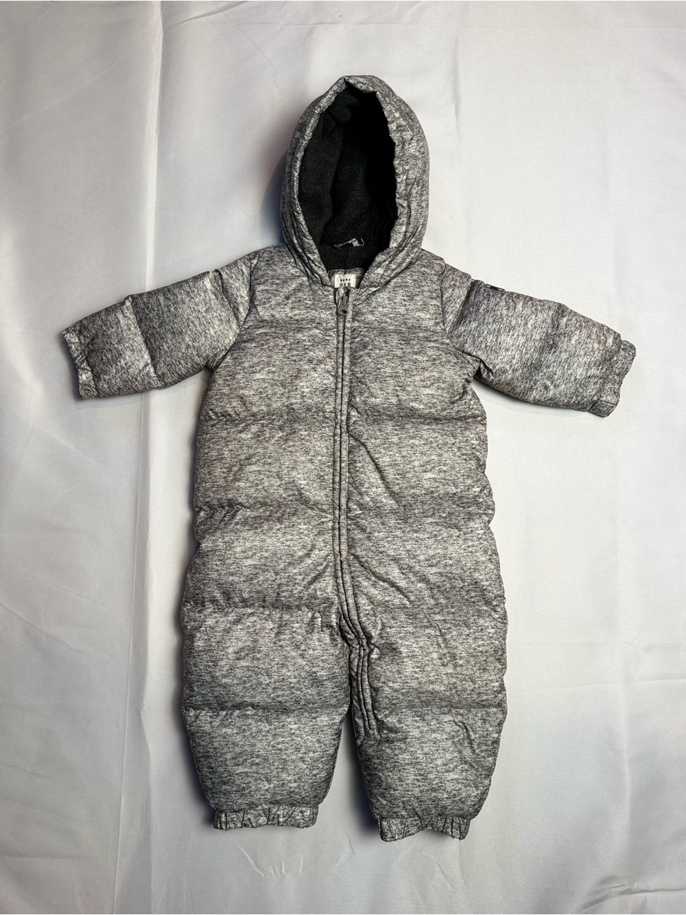 Baby Gap 12m Gray Hooded Baby One-Piece Puffer Snowsuit